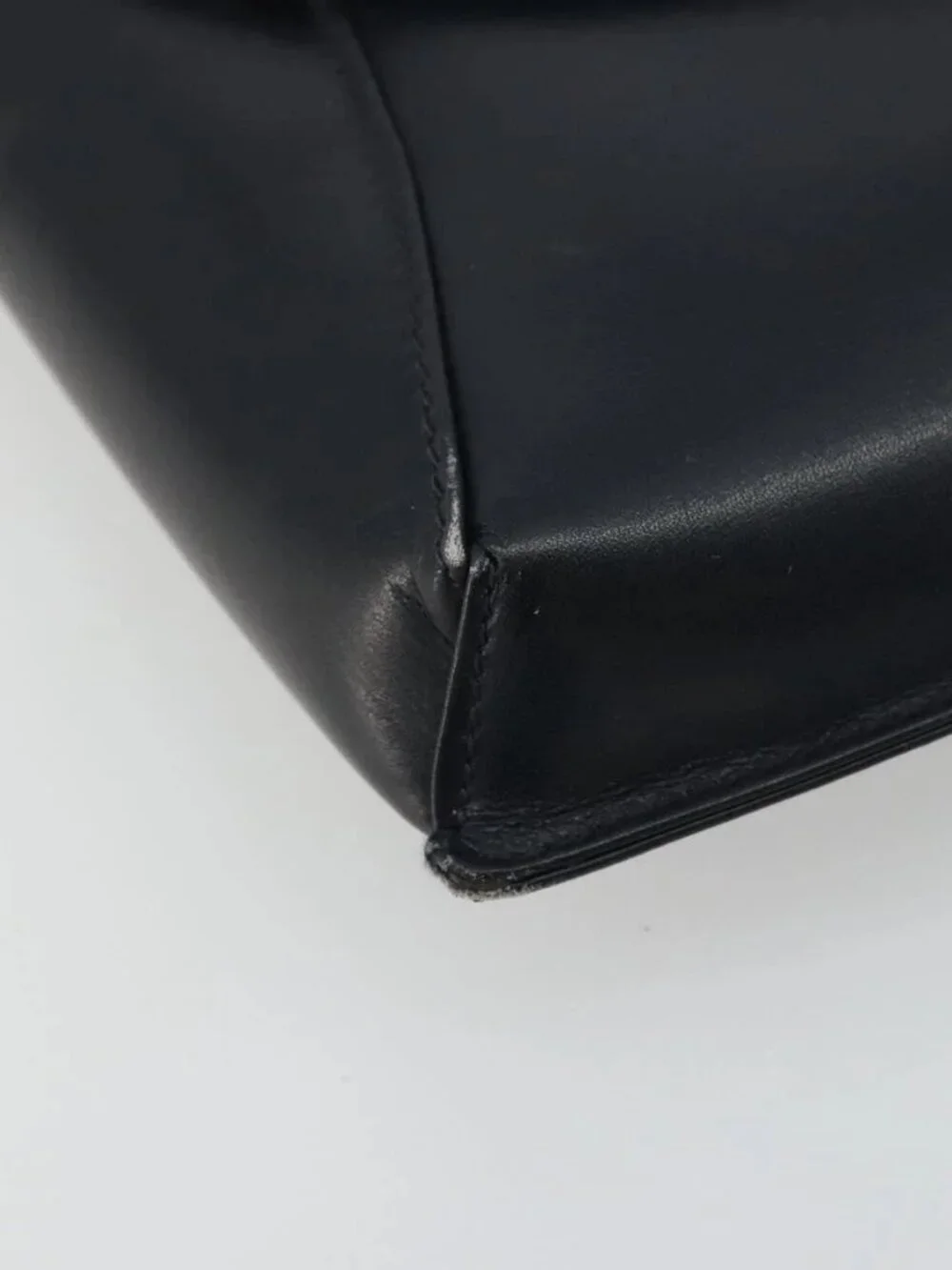 GUCCI Old Shoulder Bag Leather Navy Gold Auth